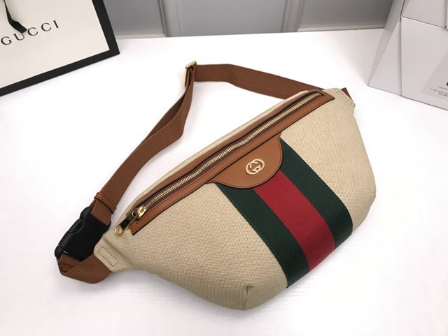 Gucci腰包 575082 GUCCI古奇男女同款復古帆布腰包 古馳經典爆款  gqy3102